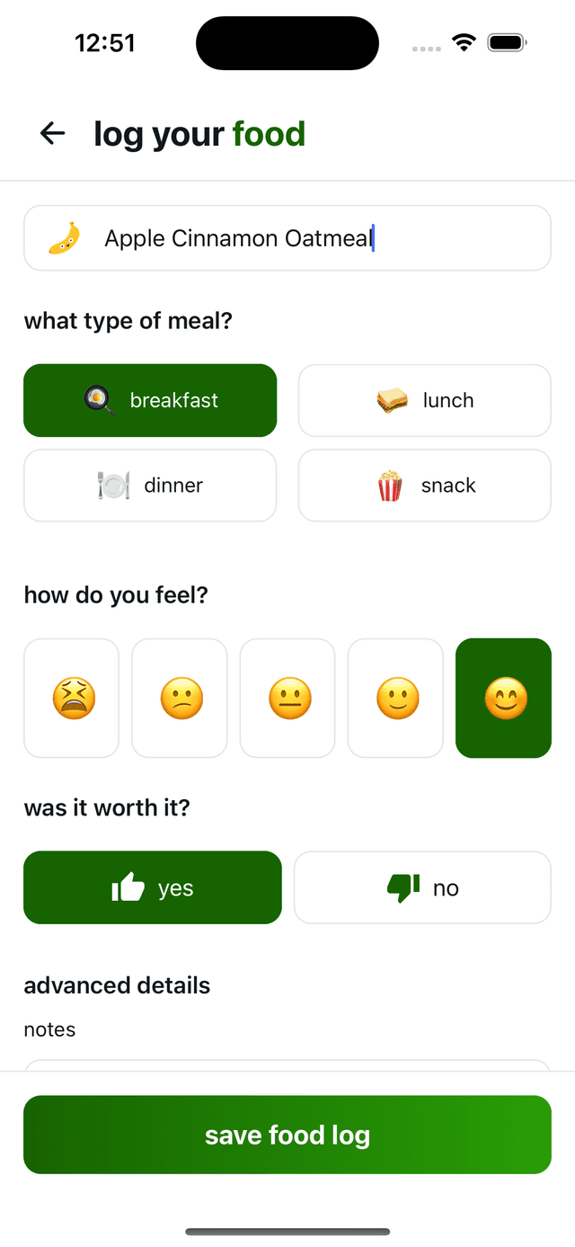 doof app food logging interface